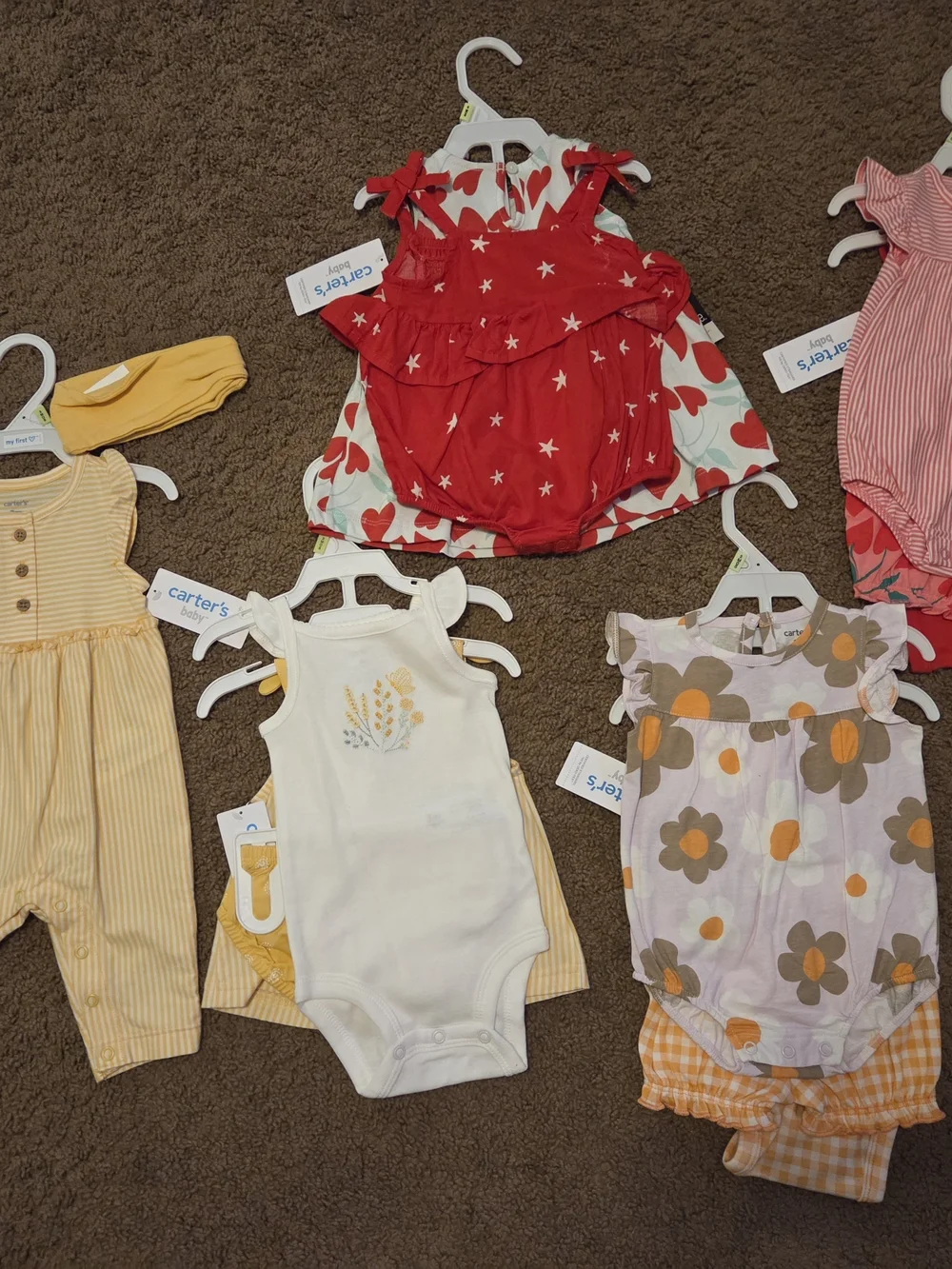 Carter's Red Heart Print Dress with Yellow Gingham & Striped Outfit Mix